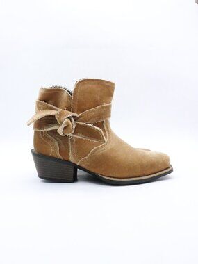 Justin Boots Elana Beige Velvet 6 Inch Women's 6.5 B Square Toe Cowboy Bootie